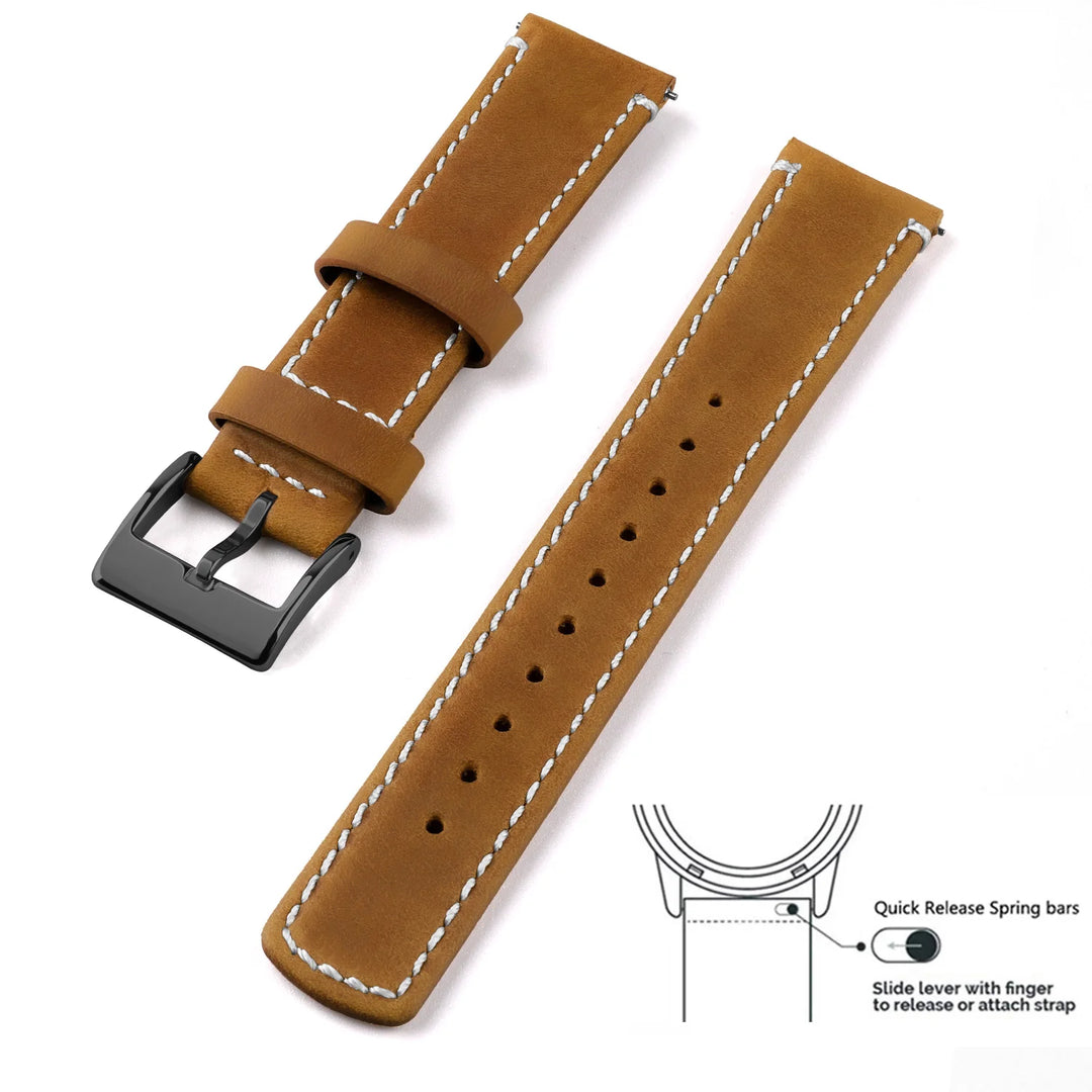 Top Grain Genuine Leather Quick Release Watch Band 20–22mm for Samsung Galaxy Watch