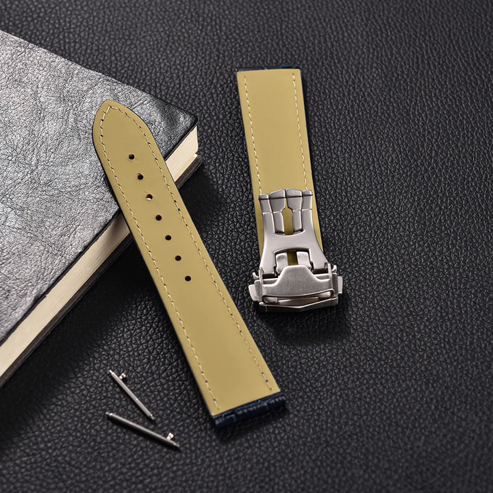 Premium Grade Bamboo Strip Pattern Leather Watch Strap 19mm 20mm 21mm 22mm Perfect Fit Flat End Universal Quick Release Bands