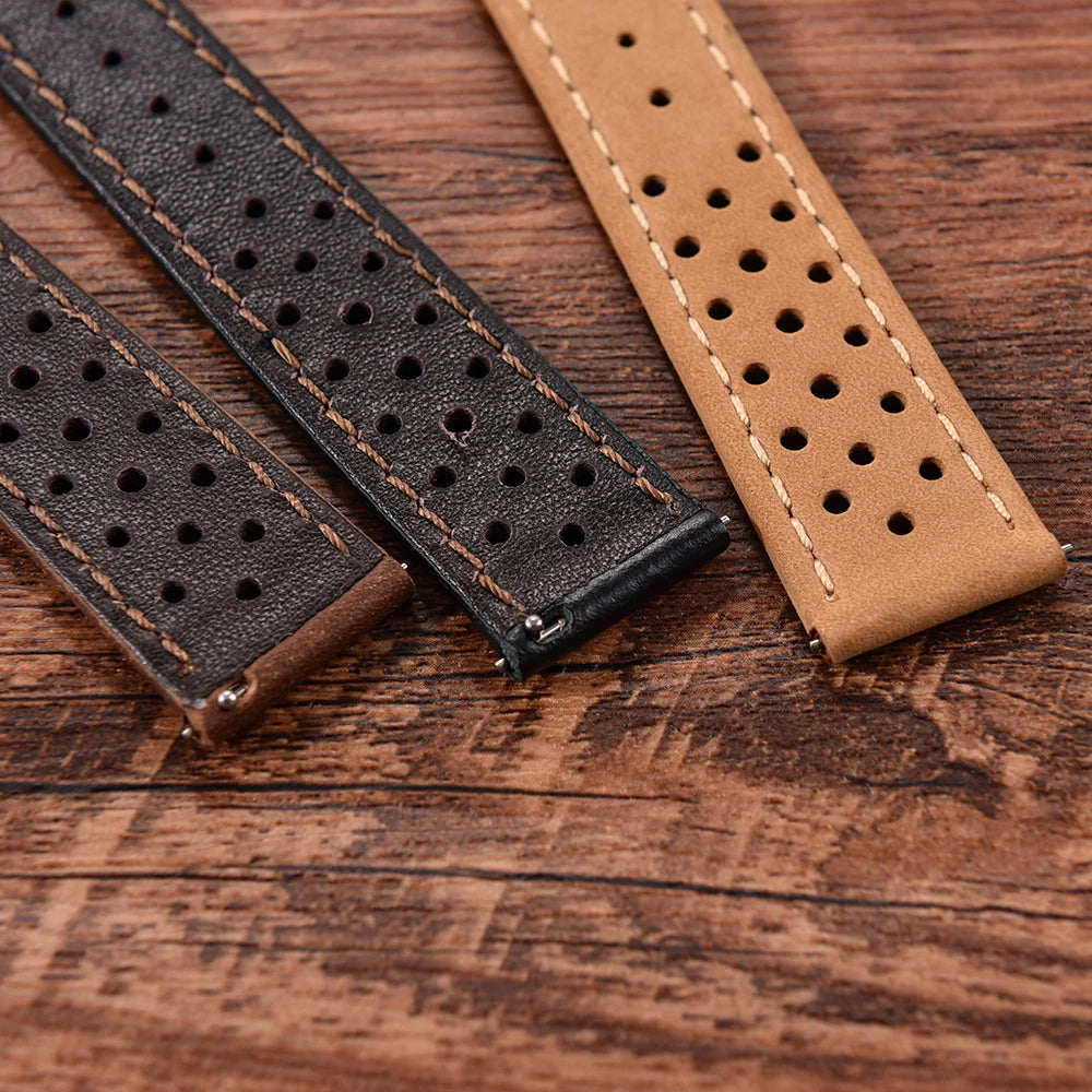 Vintage Racing Leather Watch Strap 18–22mm Quick Release for Omega