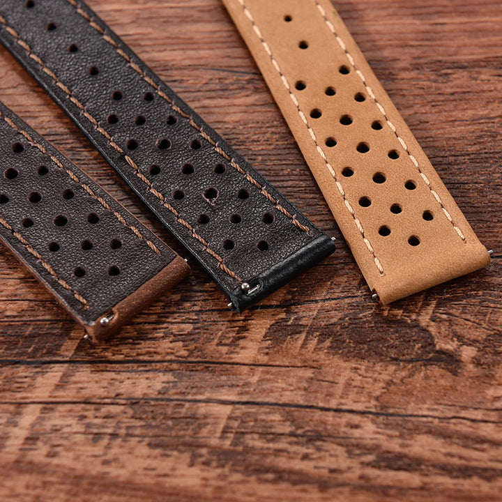 Vintage Racing Leather Watch Strap 18–22mm Quick Release for Omega