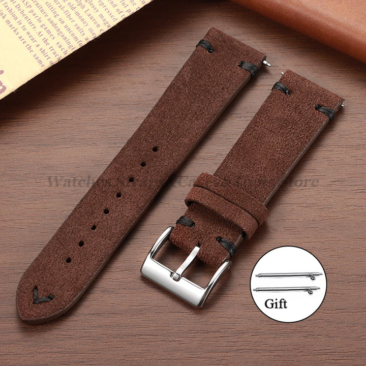 Suede Leather Vintage Watch Strap – 18/20/22mm, Blue Quick-Release