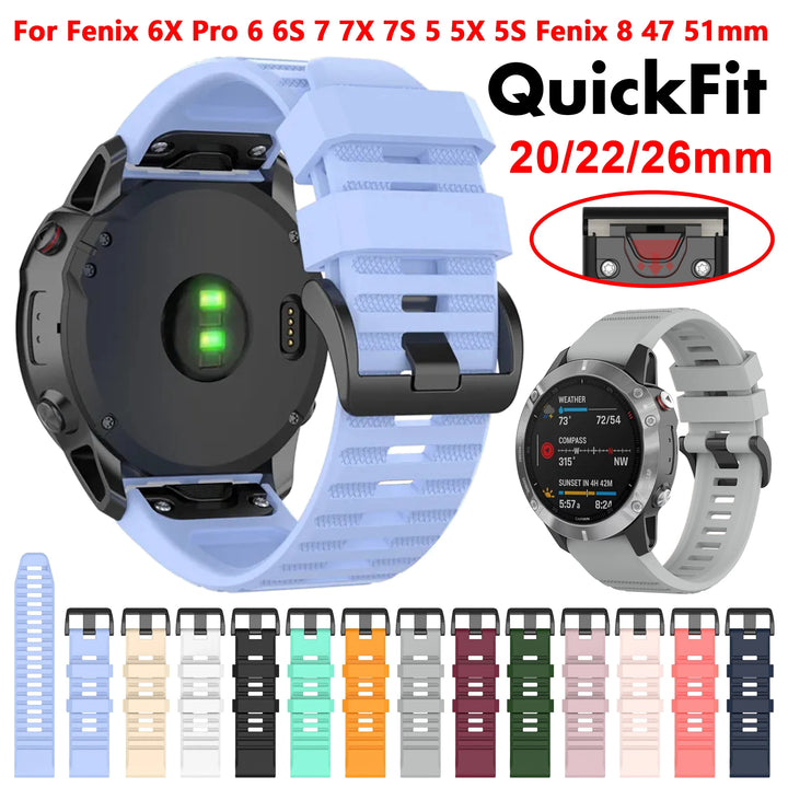 Silicone QuickFit Watch Strap – 20-26mm for Garmin Fenix & Epix