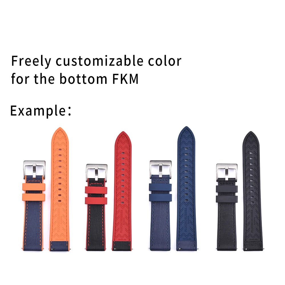 FKM Rubber Strap 20mm22mm Leather Qucik Release Watch Band Universal Women Men Watch Accessories for Omega Seiko Sports Bracelet
