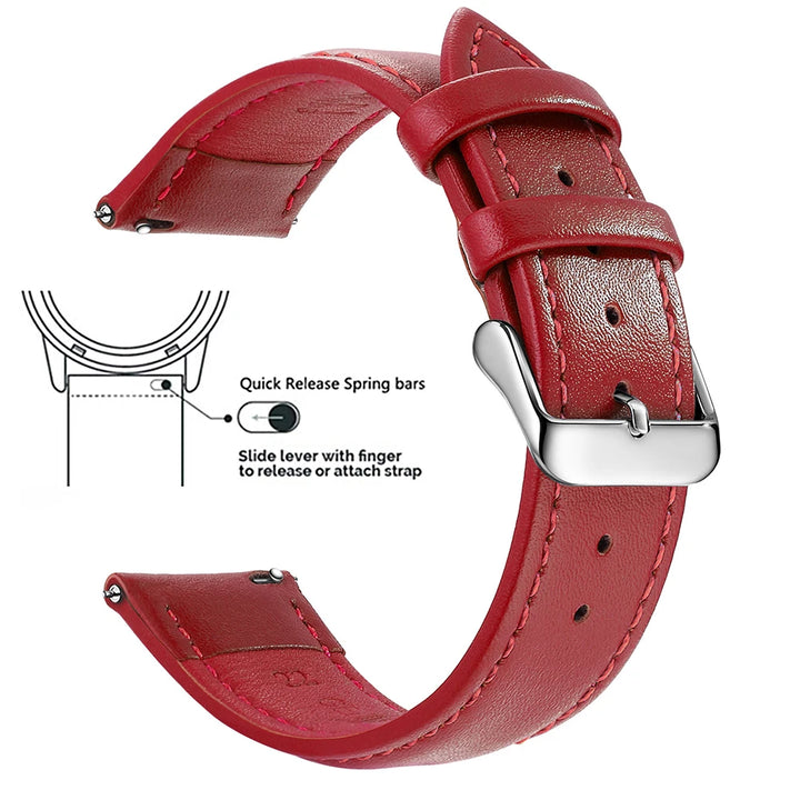 Top Grain Genuine Leather Watch Strap – 12–24mm, Quick Release