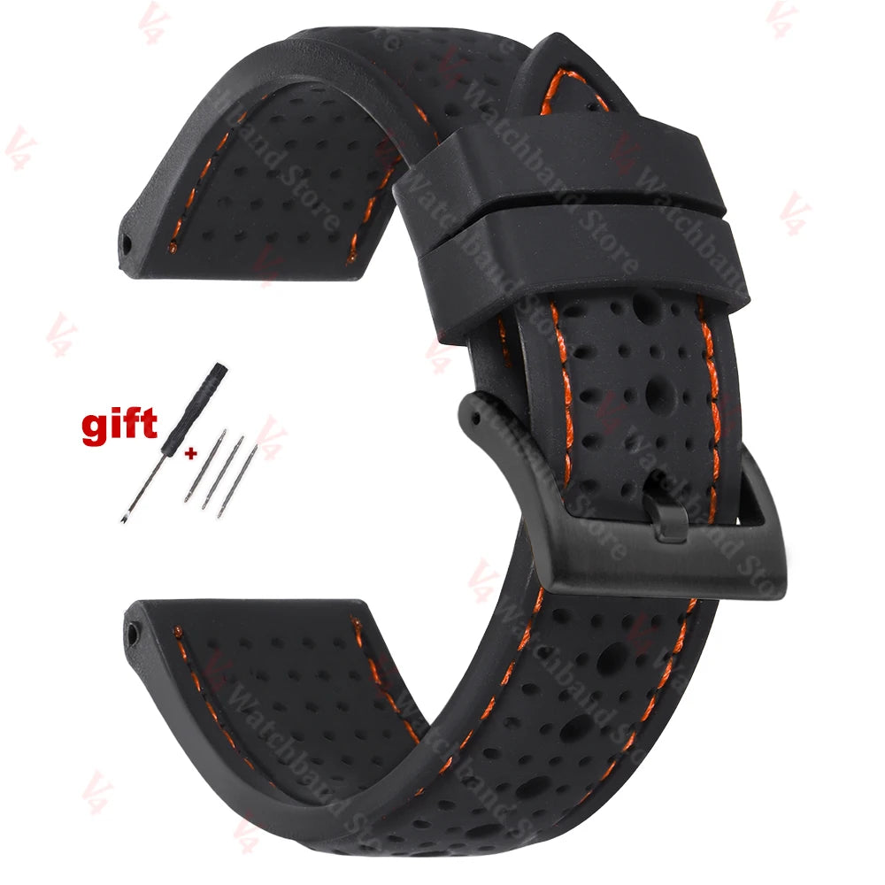 Premium Silicone Watch Band Waterproof Soft Rubber Strap 20mm 22mm 24mm Breathable Watch Strap Replacement for Universal Watch