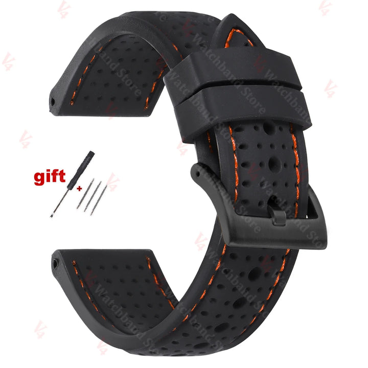 Premium Silicone Watch Band Waterproof Soft Rubber Strap 20mm 22mm 24mm Breathable Watch Strap Replacement for Universal Watch