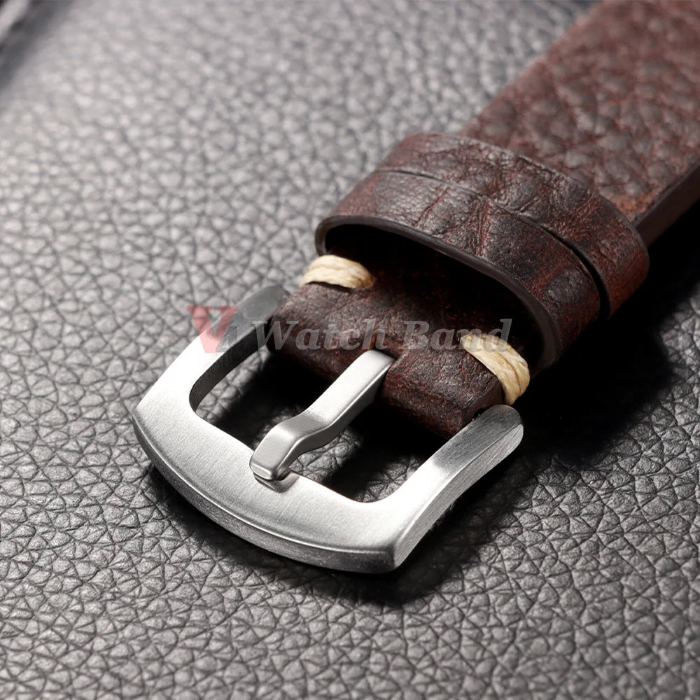 Genuine Cowhide Leather Watch Strap – 18/20/22mm, Vintage, Metal Buckle