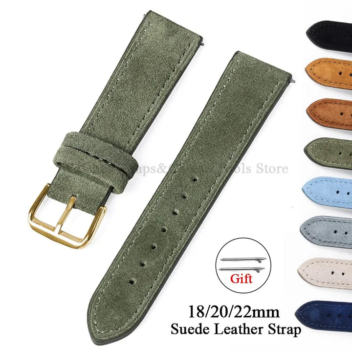 Vintage Suede Leather Watch Strap – 18/20/22mm, Quick Release