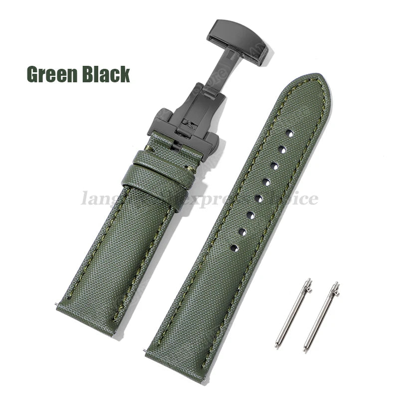 Sailcloth Nylon & Leather Watch Strap – 20/22mm, Omega & Huawei, Green