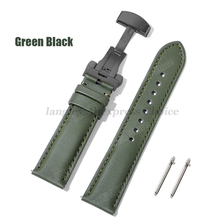 Sailcloth Nylon & Leather Watch Strap – 20/22mm, Omega & Huawei, Green