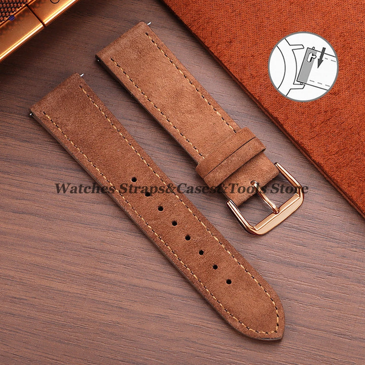 Vintage Suede Cowhide Leather Watch Strap (18–22mm, Quick Release)