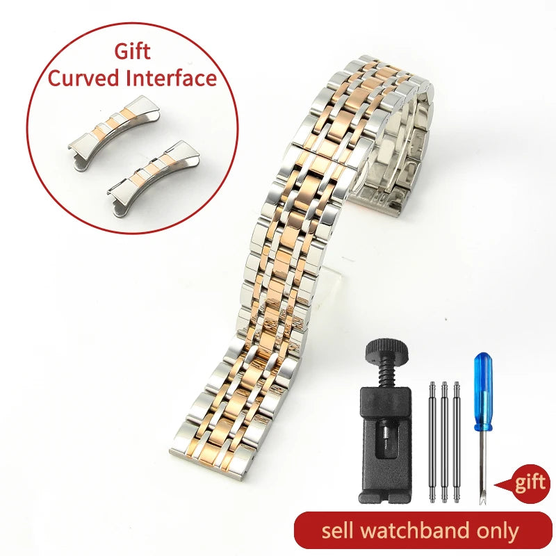 Stainless Steel Watch Strap for Tissot – 14–20mm, Silver & Rose Gold