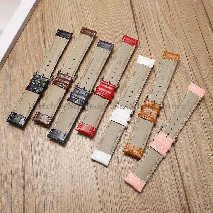 Calfskin Leather Strap Slub Pattern 12/13/14/15/16/17/18/19/20/21/22/23/24mm Universal Watchband for Samsung SmartWatch Bracelet