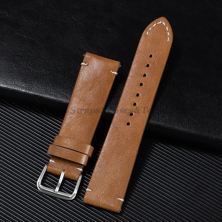 Vintage Leather Watch Strap – 18–24mm, Soft Quick-Release for Omega & Huawei GT4