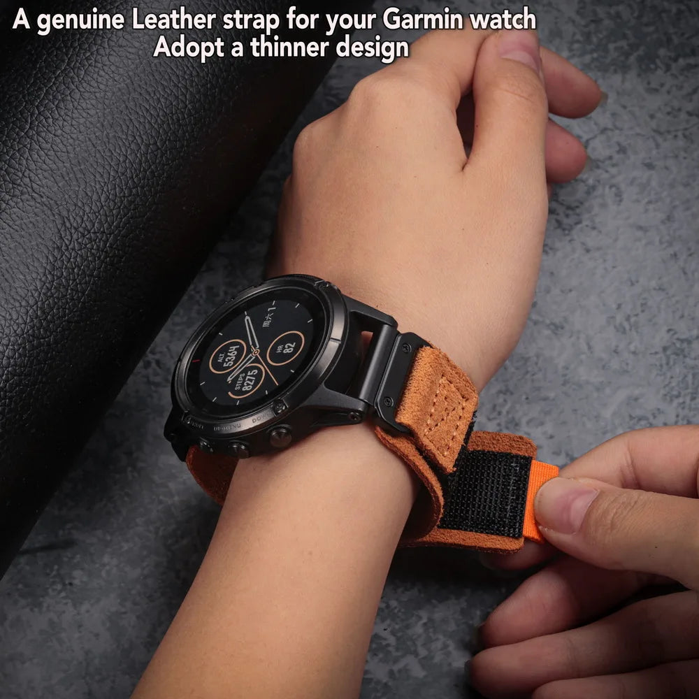 HEMSUT Leather Watch Band For Garmin Quickfit 20 22 26mm Retro Wrist Strap For Fenix/ Marq/EPIX /Instinct /Tactix