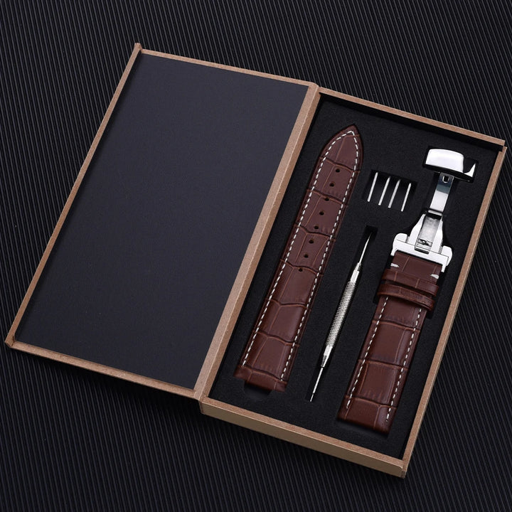 Cowhide Leather Watch Strap with Butterfly Clasp (18-22mm)
