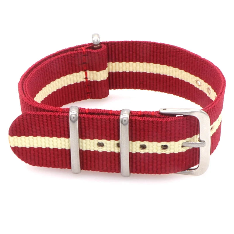 Striped Nylon Watch Strap with Silver Buckle (16-22mm)