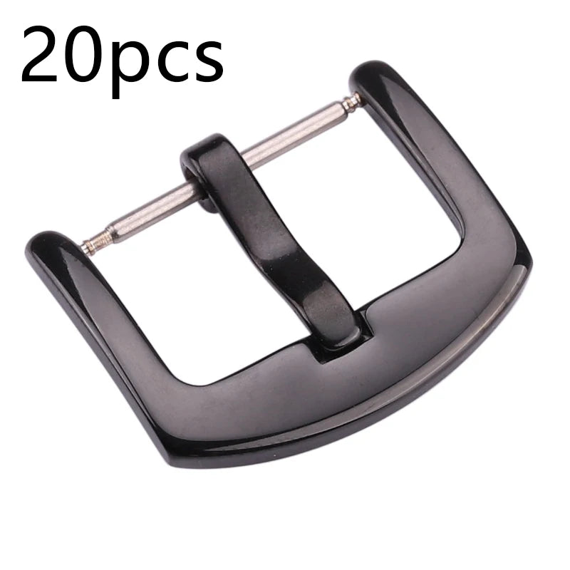 20pcs Metal Watch Buckles – Stainless Steel (18–24mm) Silver/Black/Gold