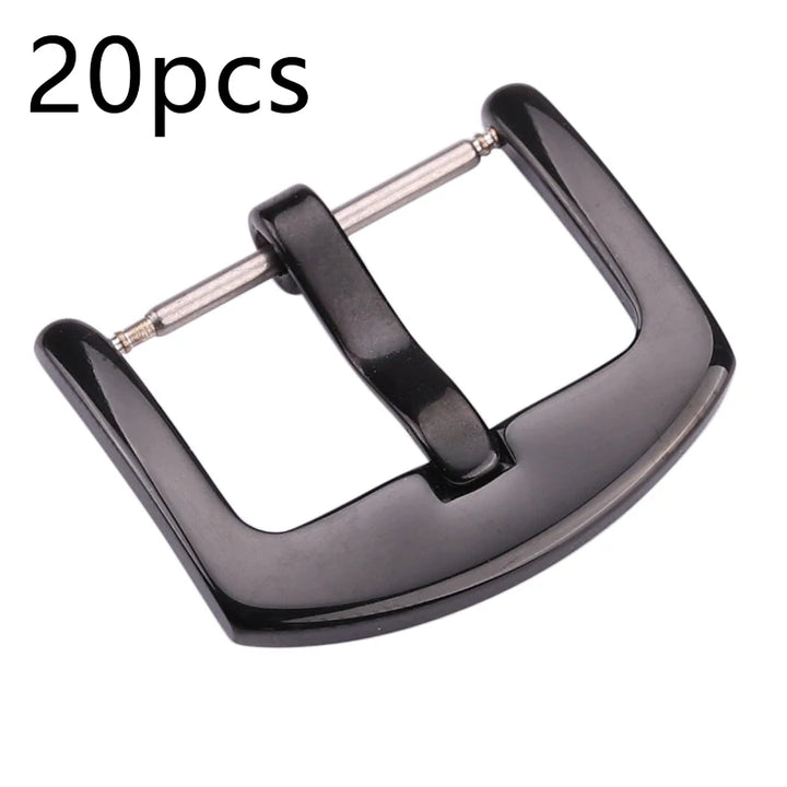 20pcs Metal Watch Buckles – Stainless Steel (18–24mm) Silver/Black/Gold