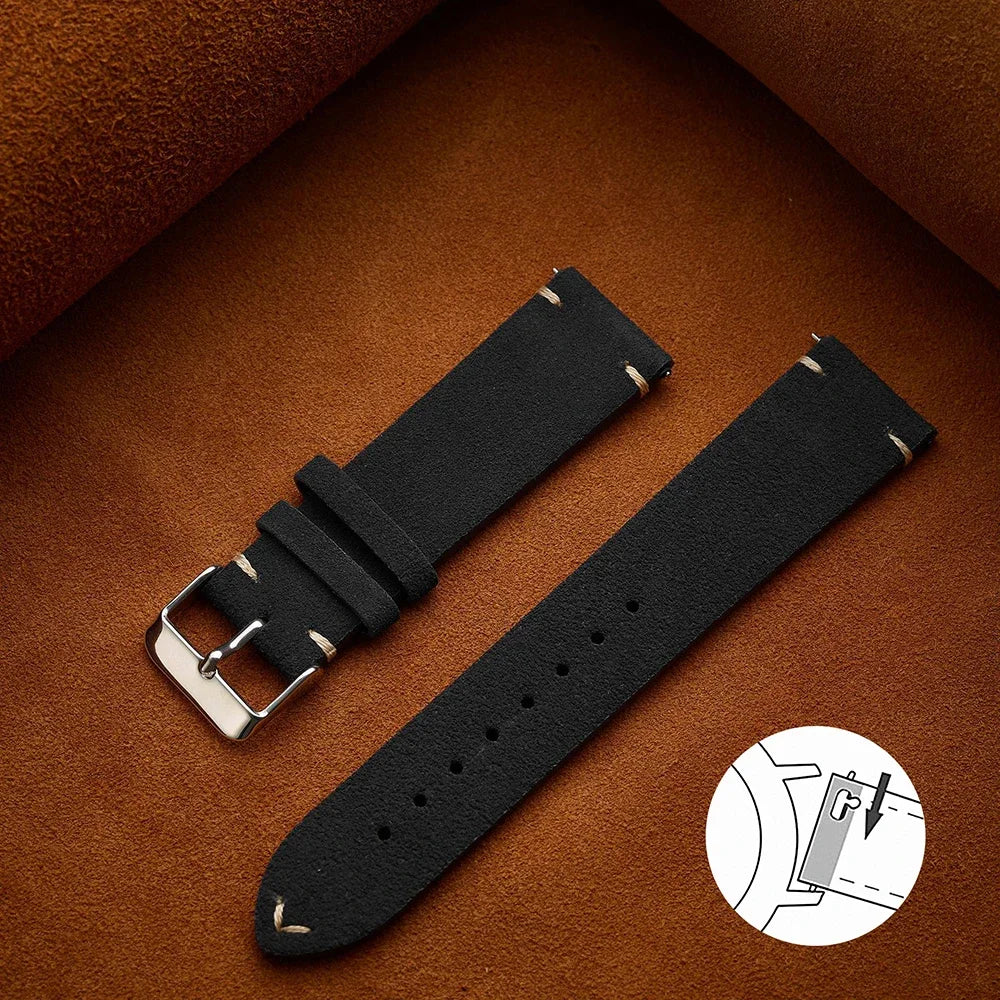 Soft Suede & Calfskin Watch Band 16–22mm (Quick Release, Brown)