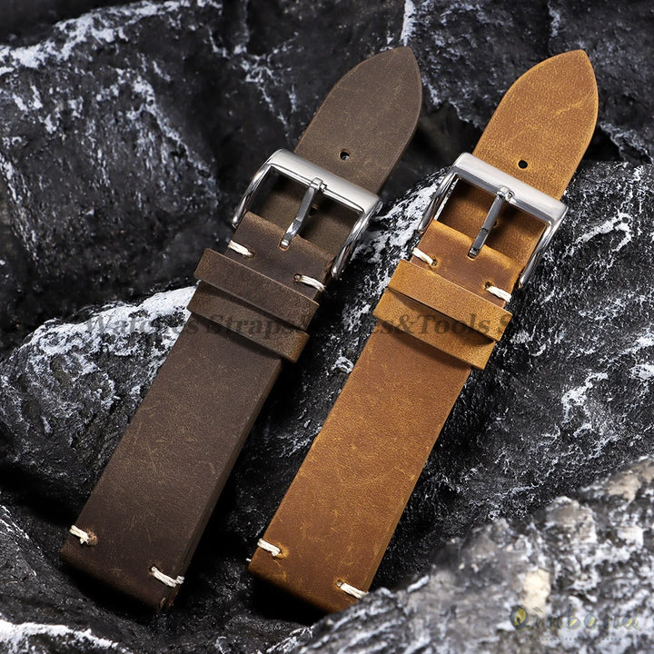 Oil Wax Leather Watch Strap – 18–22mm, Handmade Vintage Brown Cowhide for Omega