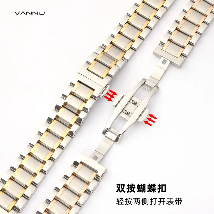 Curved End Universal Strap 12/13/14/15/16/17/18/19/20/21/22/23/24mm Solid Stainless Steel Watch Bands for Tissot Butterfly Clasp