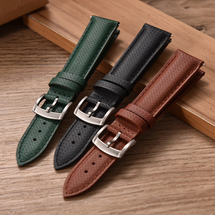 FKM Rubber Leather Watch Band 18/19/20/22mm Quick Release Sailcloth Leather Strap Butterfly Buckle Band For Omega Seiko Cartier