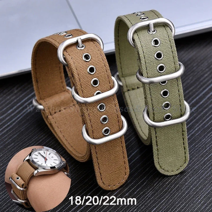 Nylon Canvas Watch Strap with Ring Buckle (18/20/22mm)