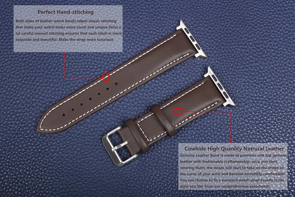Genuine Leather Apple Watch Band 40–49mm for iWatch Series 3–8 & Ultra