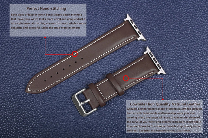 Genuine Leather Apple Watch Band 40–49mm for iWatch Series 3–8 & Ultra