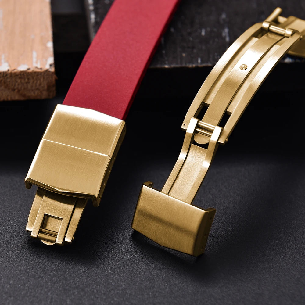 JUELONG CTS FKM Rubber Watch Strap 16–22mm Quick Release with Gold
