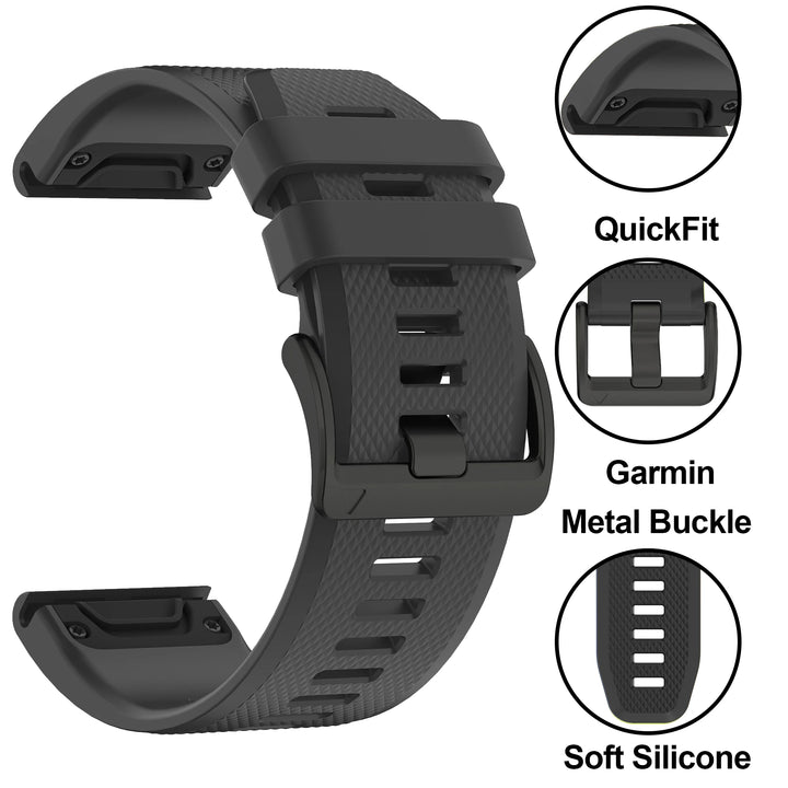 QuickFit Silicone Watch Strap 22/26mm for Garmin Fenix 5–8 & Epix Pro
