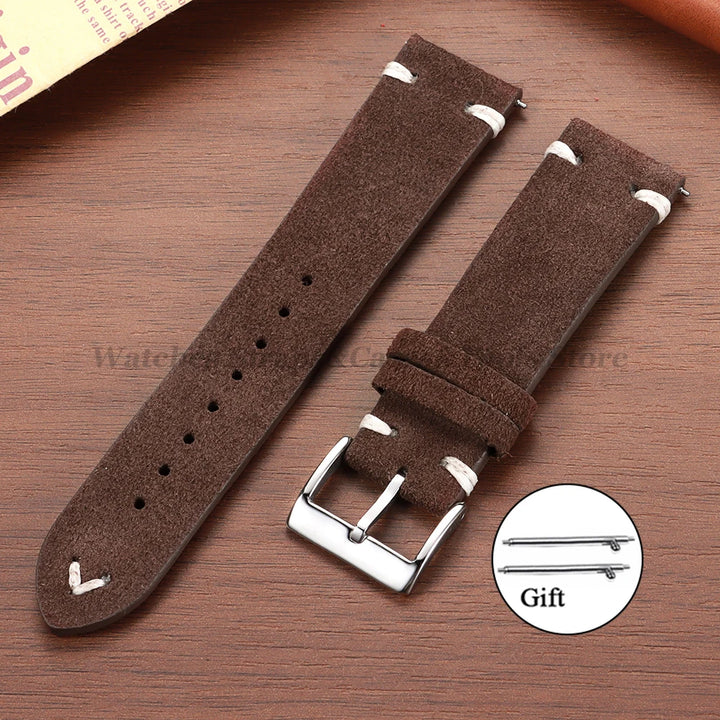 Suede Leather Vintage Watch Strap – 18/20/22mm, Blue Quick-Release