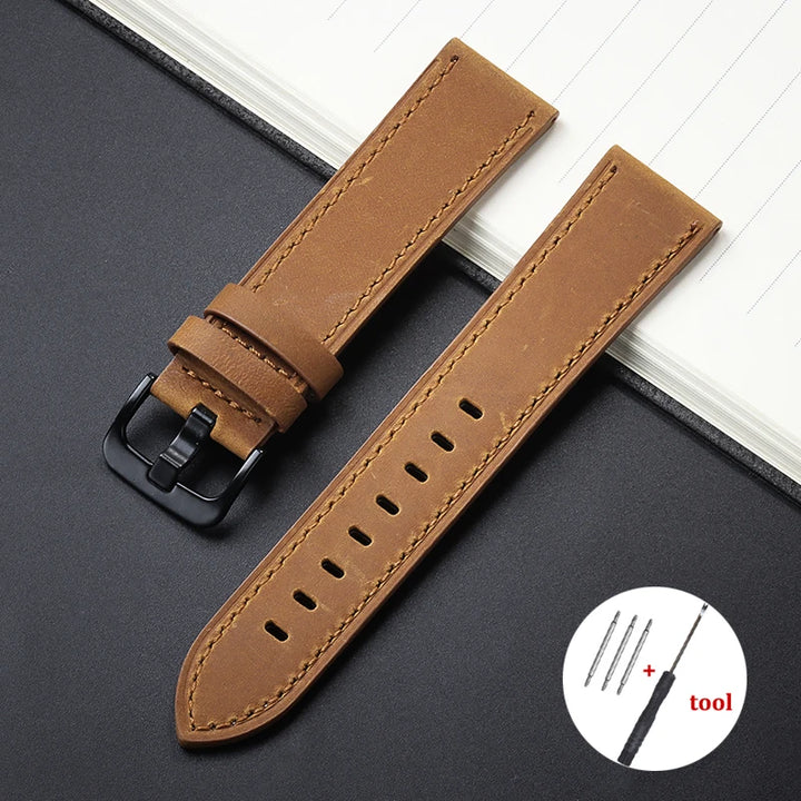 Calfskin Genuine Leather Watchbands Black Blue Watch Band 18mm 20mm 22mm 24mm Smartwatch Strap Dark Brown Watches Accessories