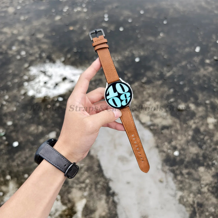 Leather Strap for Samsung Galaxy & Huawei Watches – Vintage Brown (20/22mm)