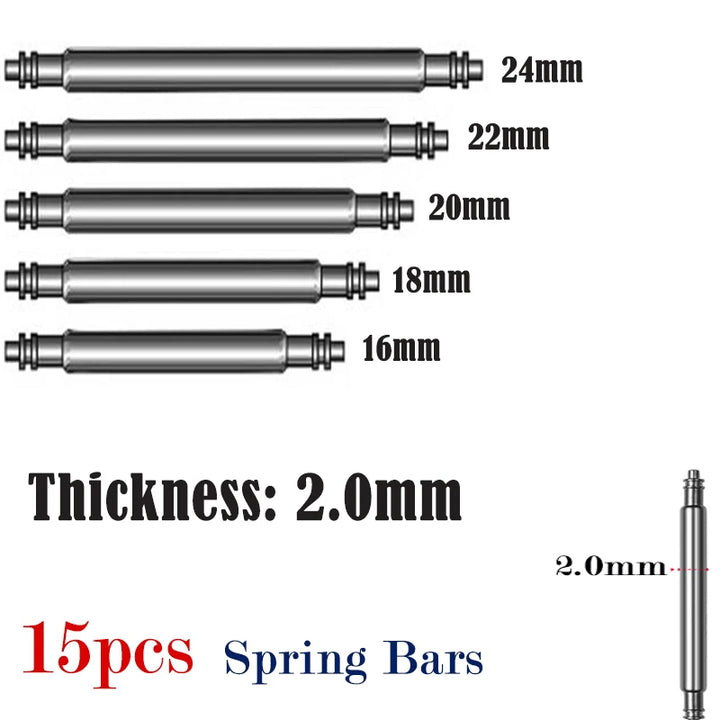 15pcs Watch Band Spring Bar Pins 2.0mm Stainless Steel