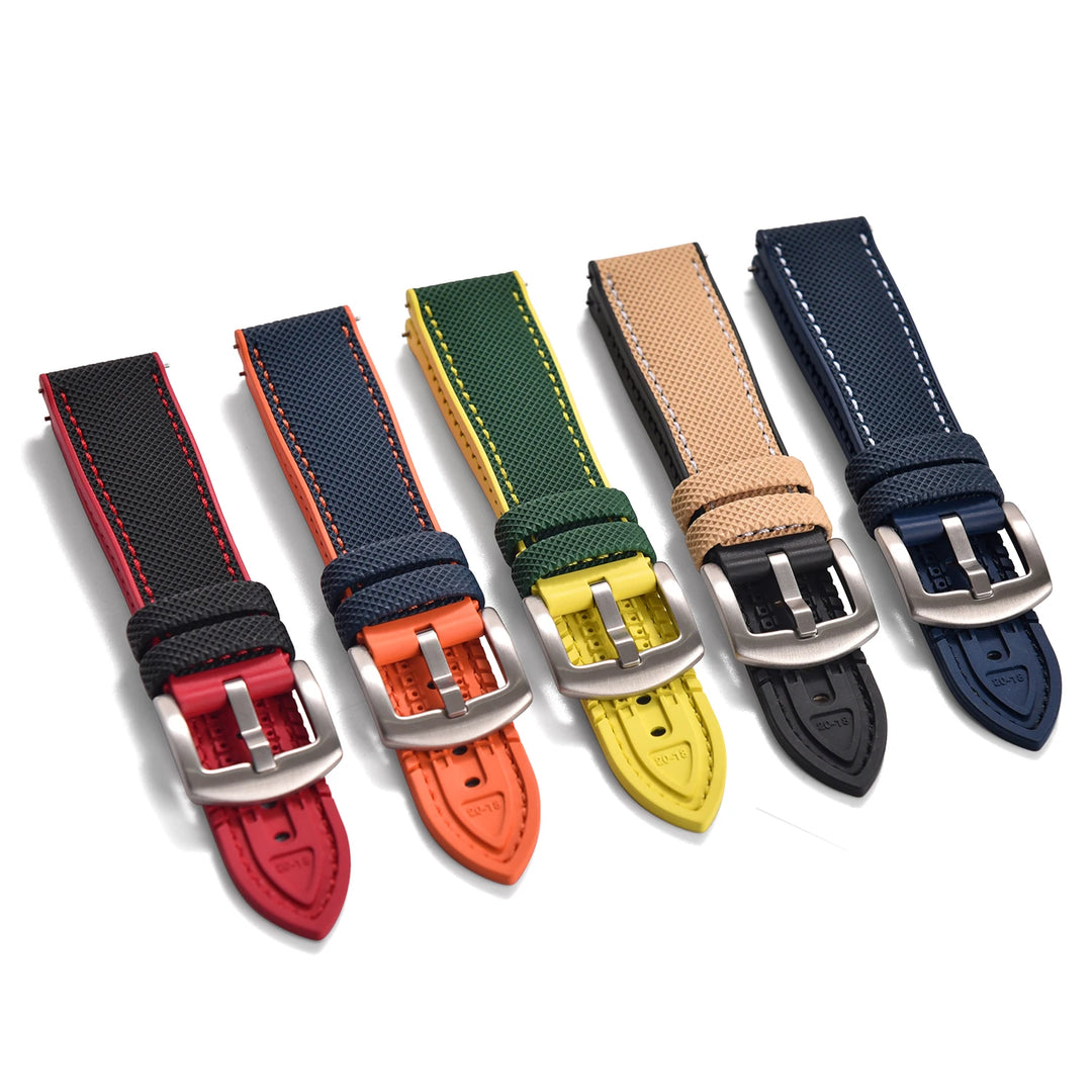 18/20/22/24mm Universal FKM Rubber Strap Waterproof Quick Release Sailcloth Leatehr Watch Band For Longines Seiko Omega IWC Belt