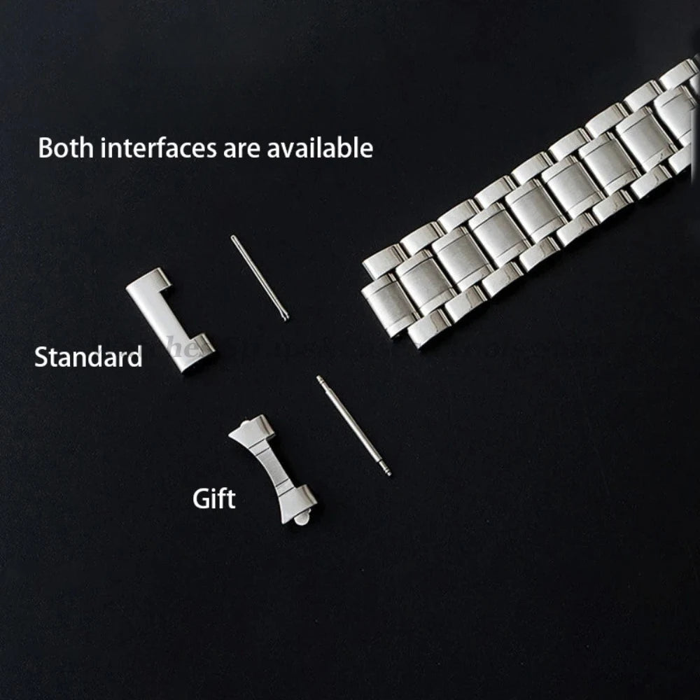 Curved-End Stainless Steel Watch Strap – 12–24mm, Butterfly Clasp