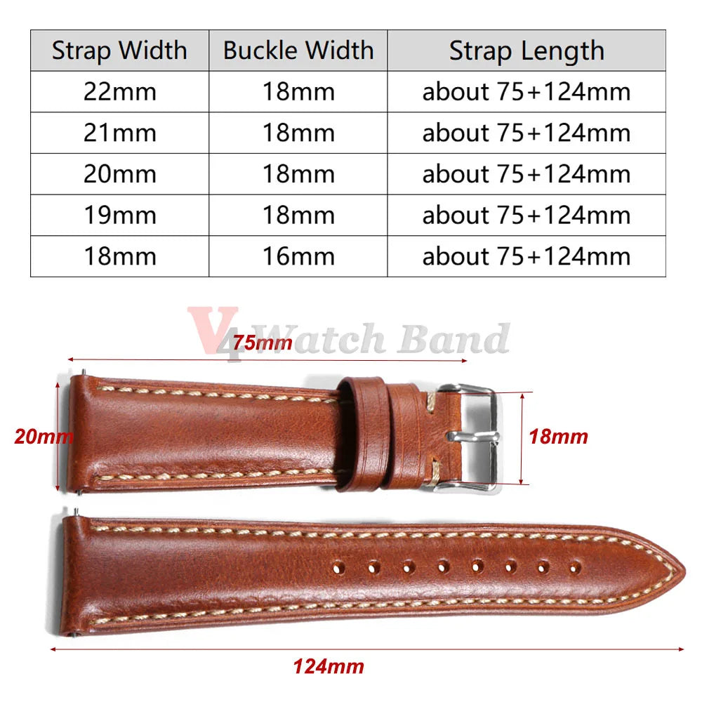 Vintage Oil Wax Leather Watch Strap – 18-22mm Brown for Samsung Galaxy