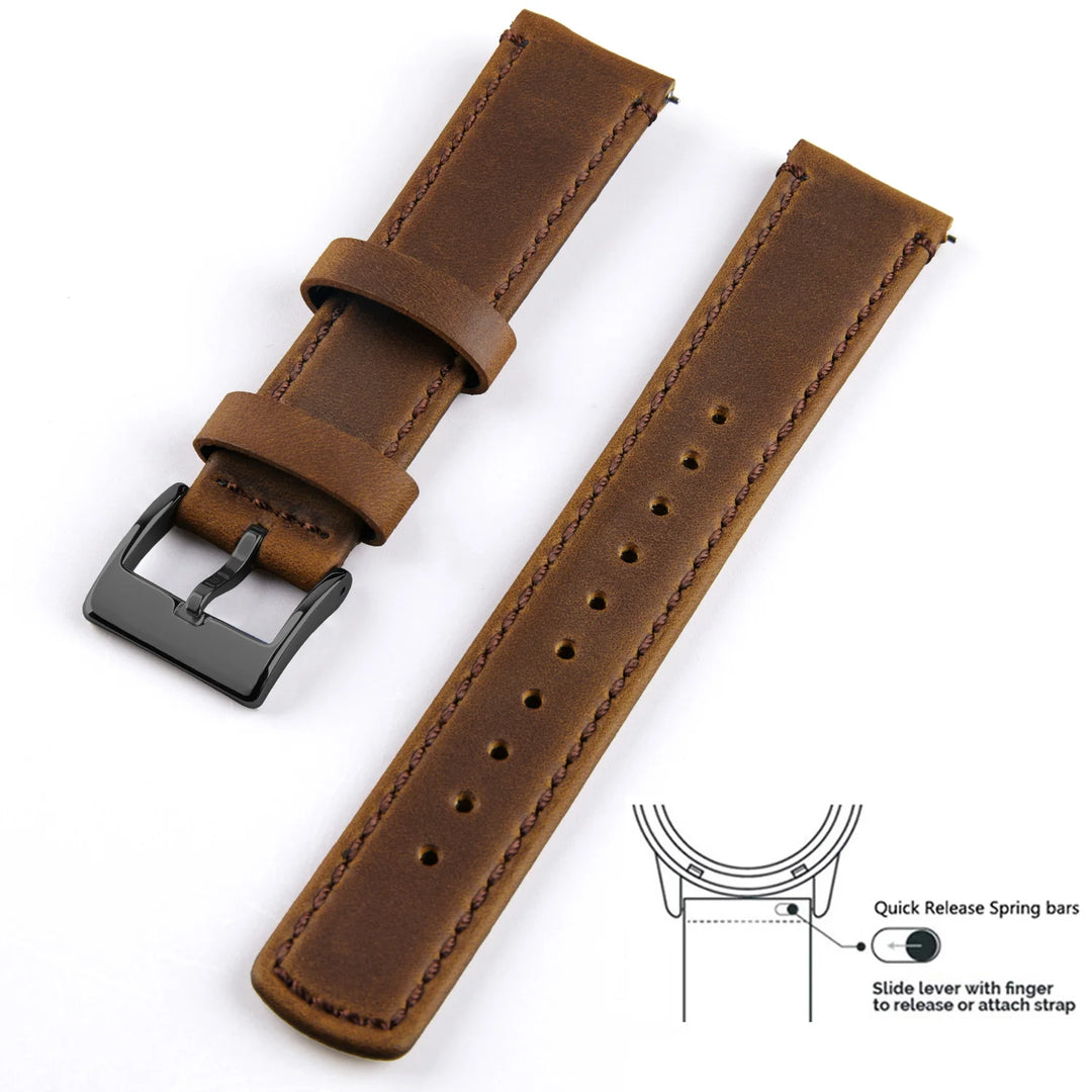 Genuine Top Grain Leather Quick Release Watch Band 20–22mm for Samsung Galaxy Watch