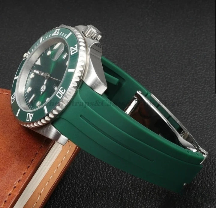 Curved Rubber Watch Strap for Rolex Daytona/Submariner – 20–22mm, Silicone