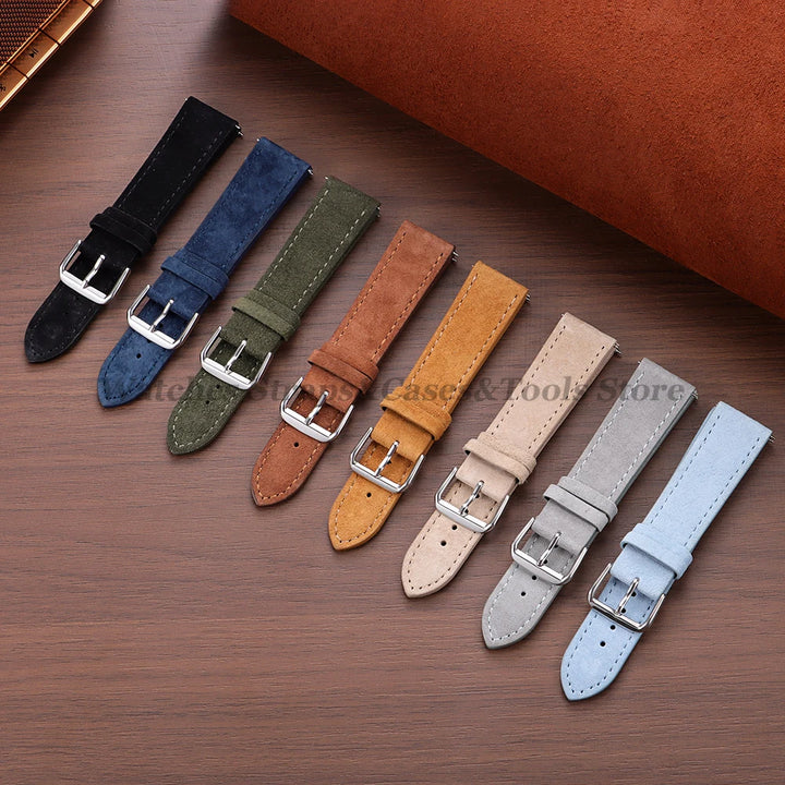 Vintage Suede Cowhide Leather Watch Strap (18–22mm, Quick Release)