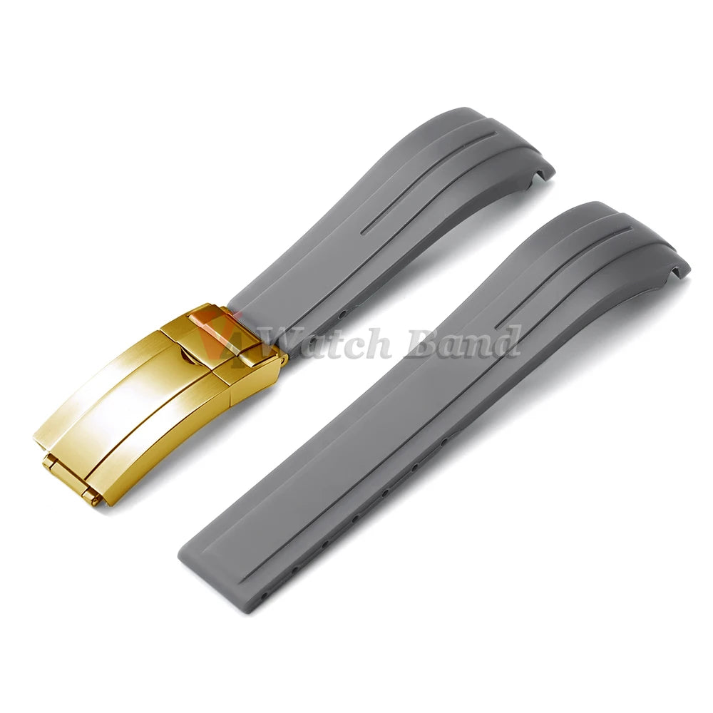 Curved End Rubber Watch Strap 20mm 21mm 22mm for Rolex for Water Ghost Waterproof Silicone Wrist Band Folding Buckle Bracelet