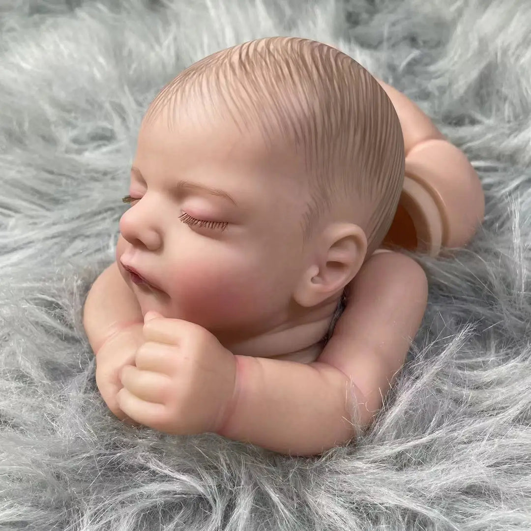 18″ Sam Painted Reborn Baby Doll Parts – Sleeping Doll with Visible Veins & Cloth Body