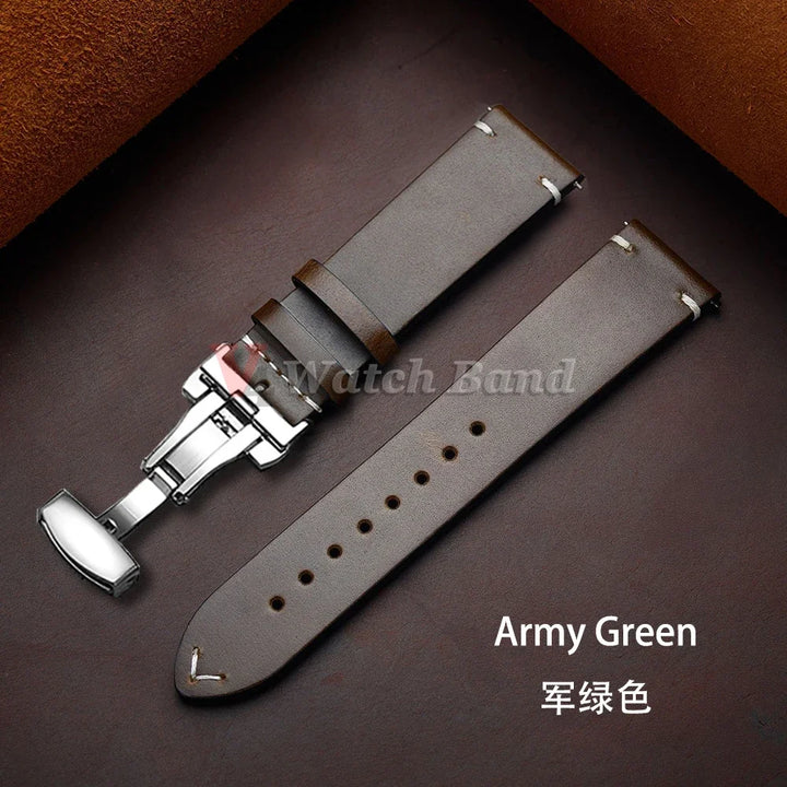Seiko Vintage Oil Wax Leather Watch Strap – 18–24mm, Butterfly Buckle
