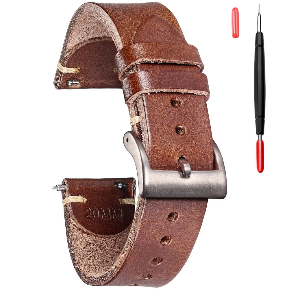 HEMSUT Leather Watch Bands Quick Release Italian Buttero Handmade Watch Strap Vintage Replacement Wrap Of 18mm 20mm 22mm