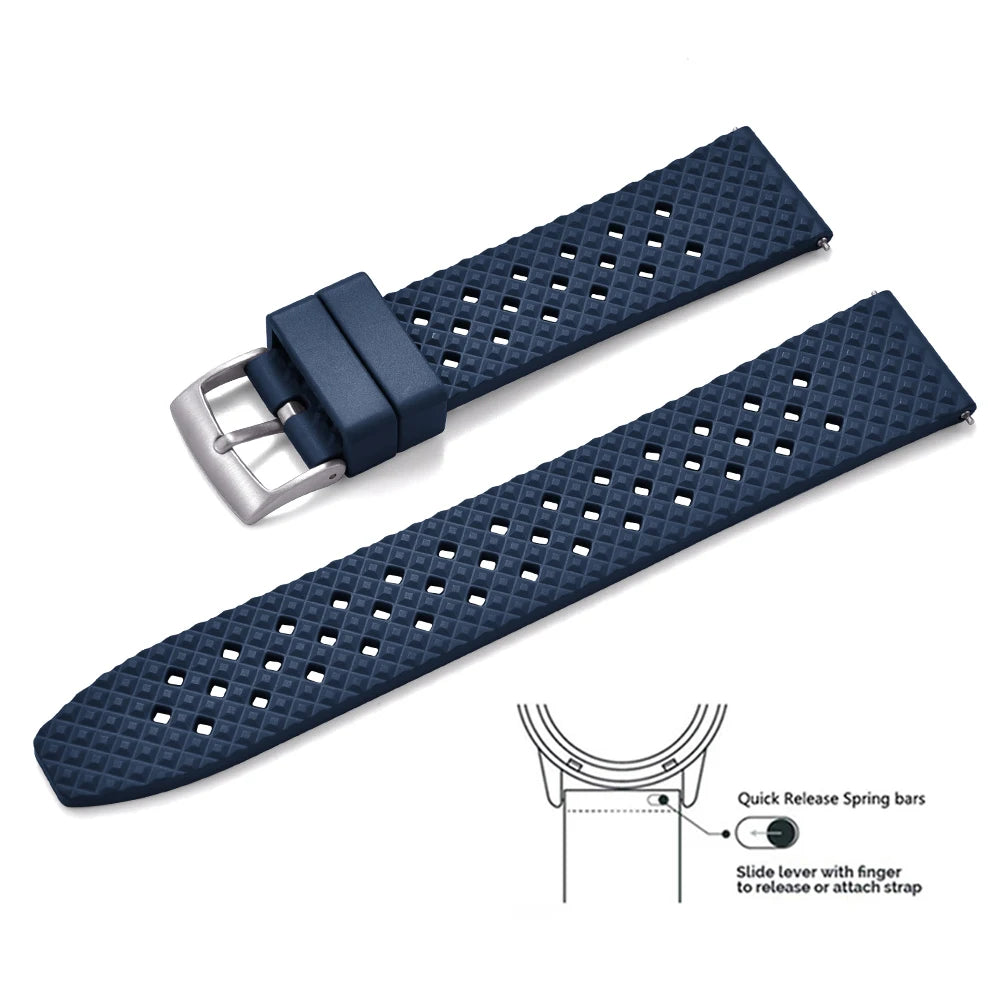 New Designed Honeycomb Fluorine FKM Rubber Strap 20mm 22mm Quick Release Watchbands For SRP777J1 Watch Replacement Wristband