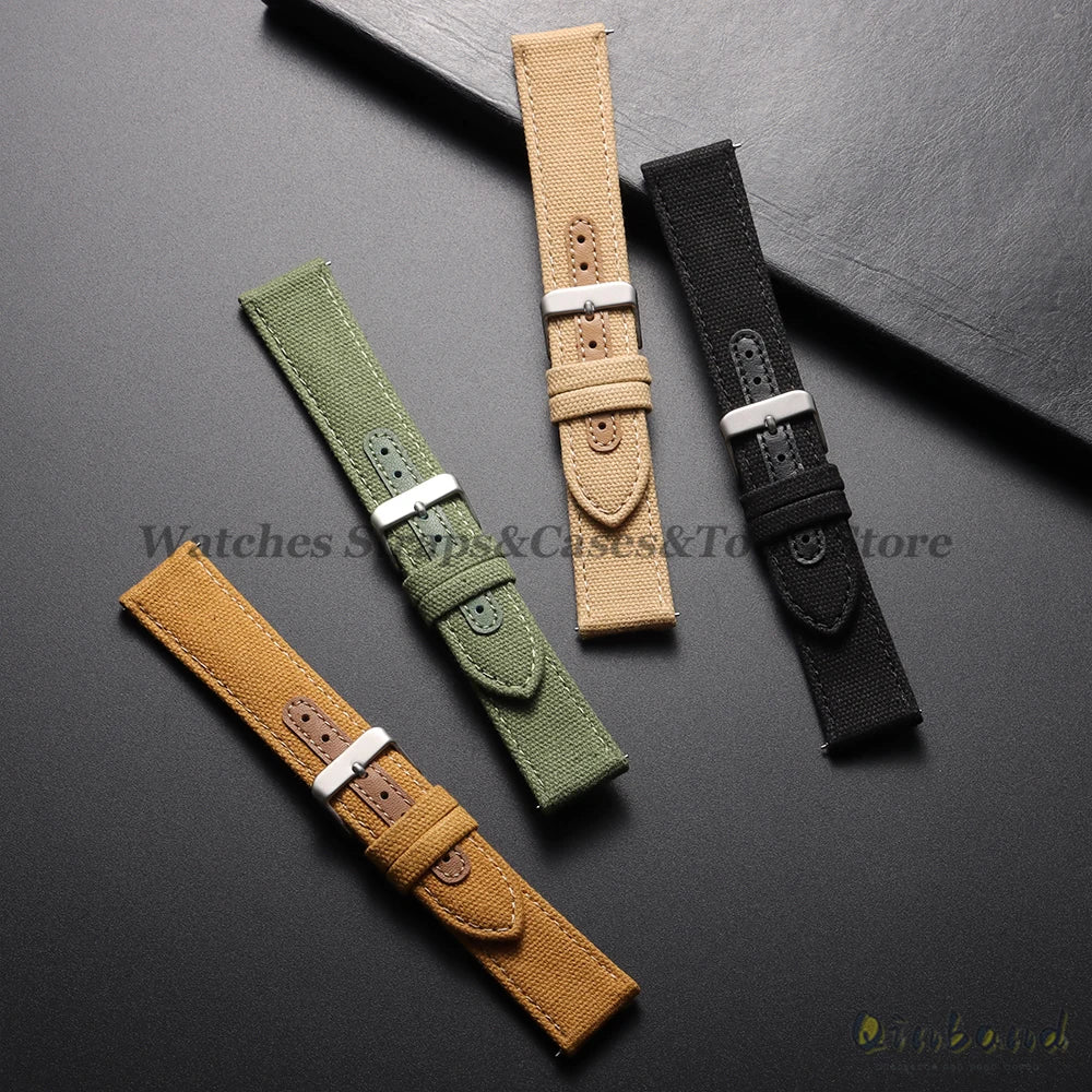 20mm 22mm Nylon Leather Watch Band High Quality Canvas Strap Military Sport Bracelet for Seiko Quick Release Universal Wristband