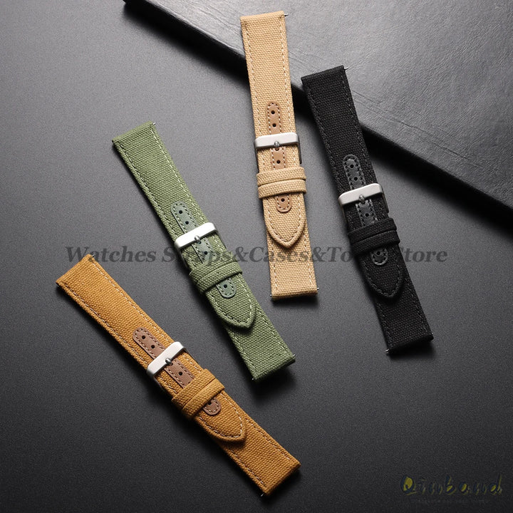 20mm 22mm Nylon Leather Watch Band High Quality Canvas Strap Military Sport Bracelet for Seiko Quick Release Universal Wristband