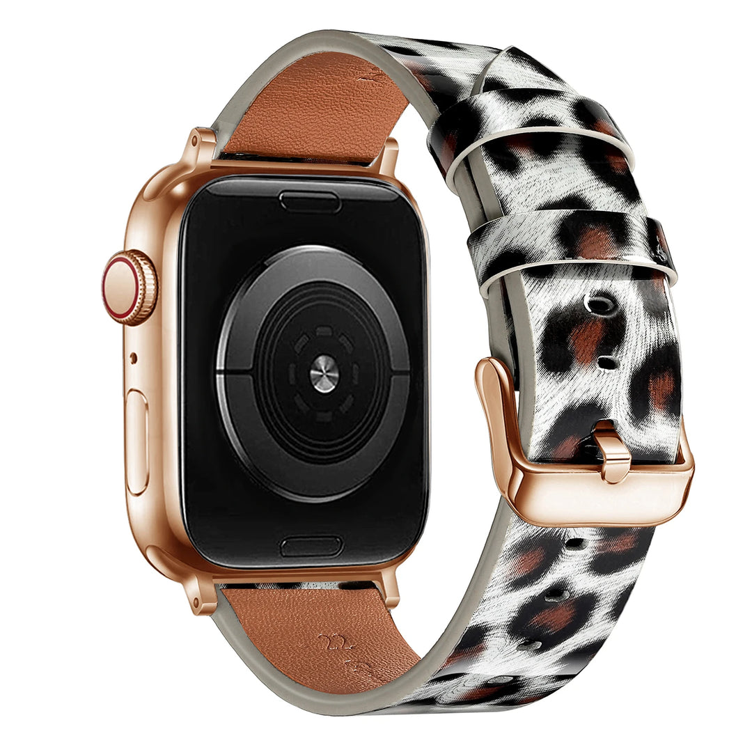Leopard Leather Apple Watch Band for Women 38–49mm